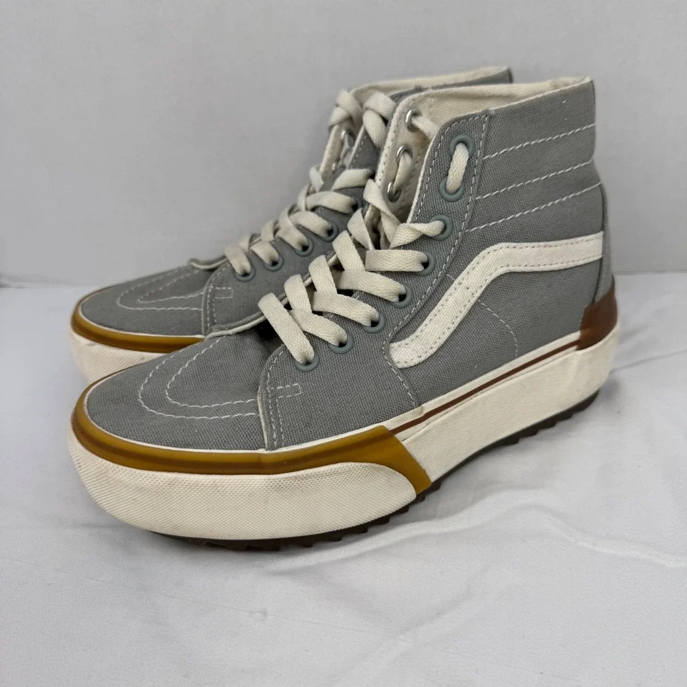 Vans Sk8-Hi Stacked Pewter Gray Canvas‎ Platform High Top Sneakers Womens 6.5